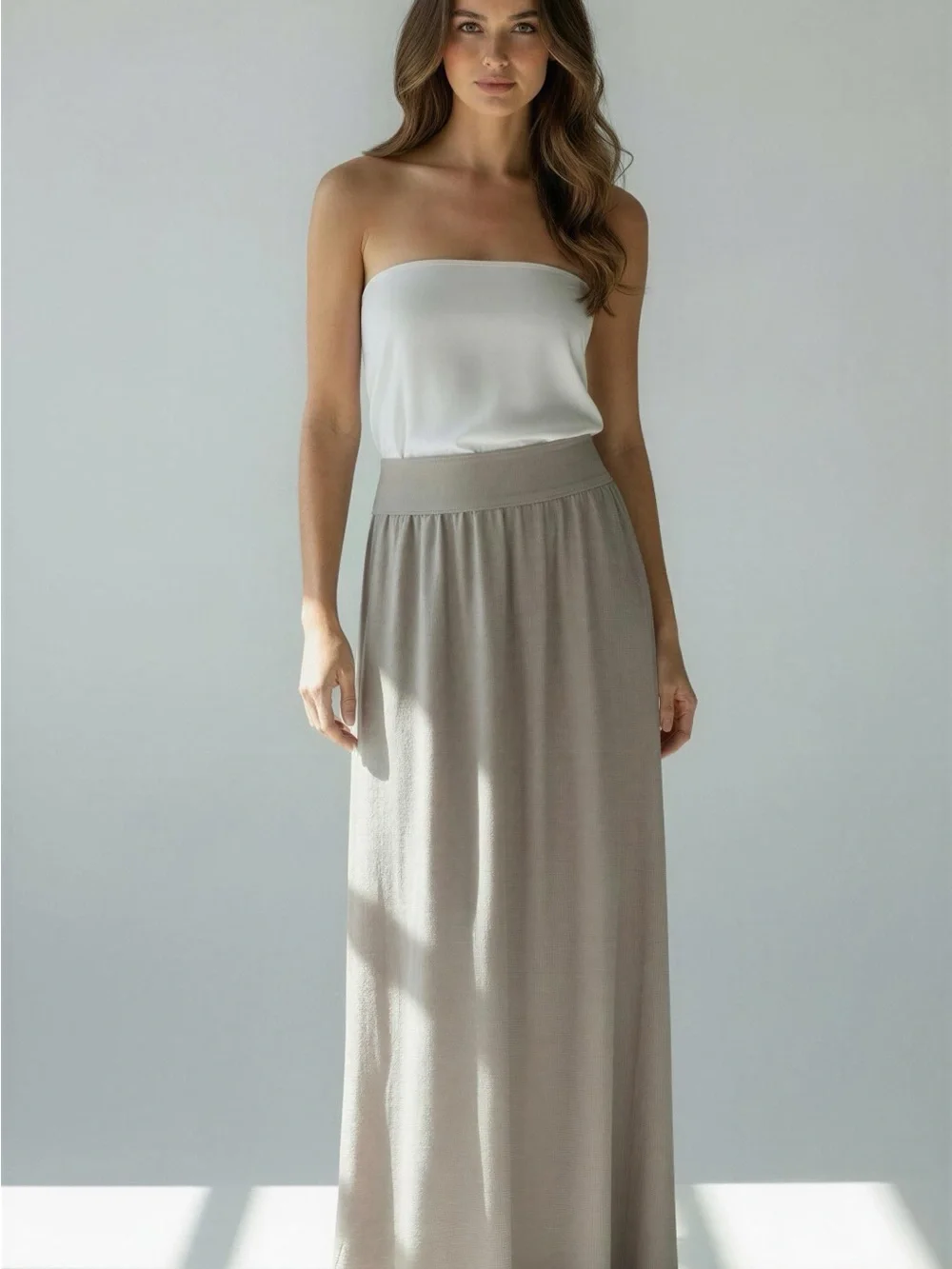 Made in Italy Giusy Silk Taupe Convertible Maxi Skirt/Dress Stretch Waistband